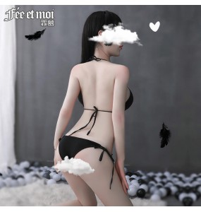 FEE ET MOI Sexy Bodysuit With Crossover Spaghetti Straps (Black)
